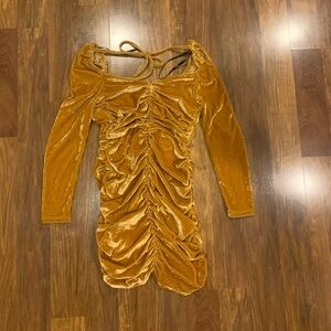 MINKPINK Mustard Velvet Long Sleeve Dress